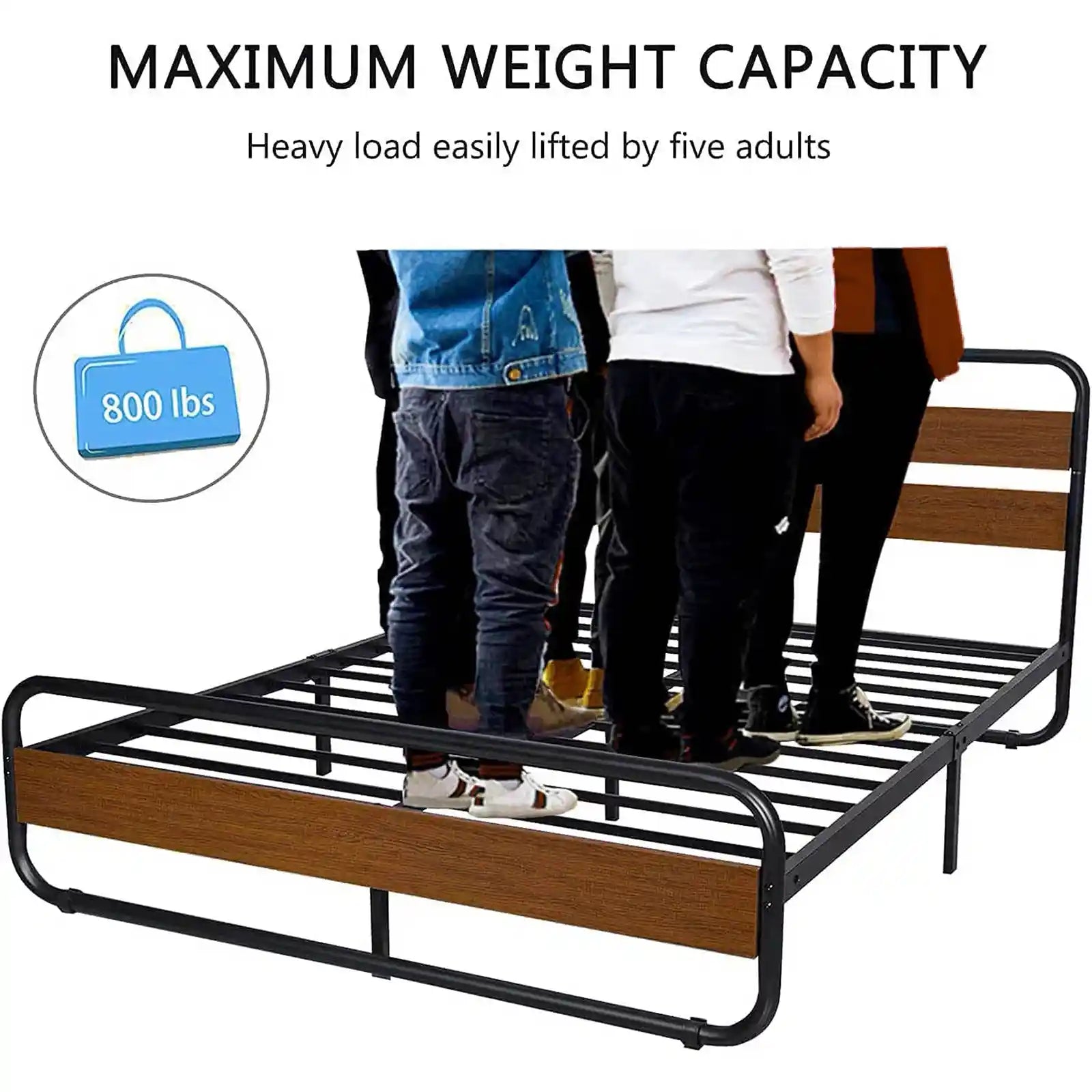 Heavy Duty Rounded Shaped Platform Bed Frame with Wooden Headboard