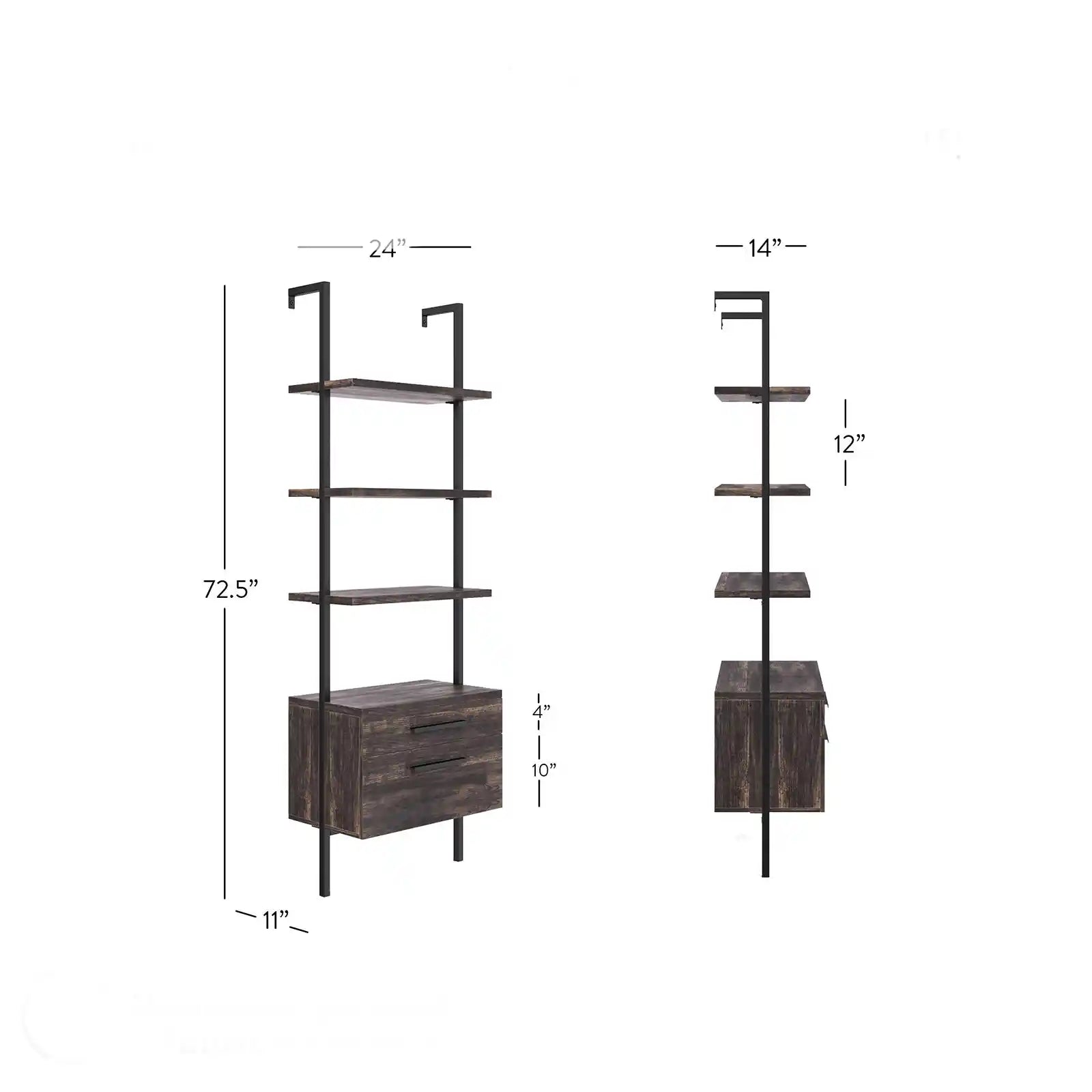 Modern Design Open Shelf Industrial Bookcase with Drawers