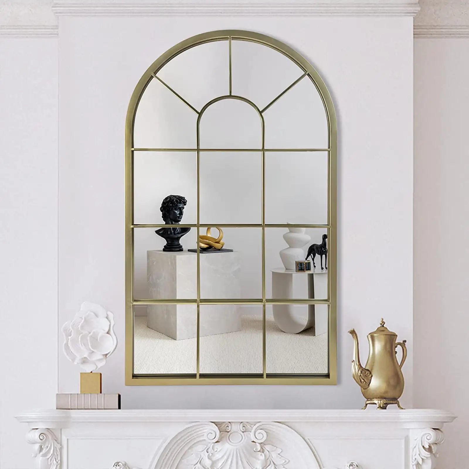 Wall Mirror, Windows Decorative Mirrors Arched Farmhouse for Living Room Bedroom Entryway Bathroom Vanity