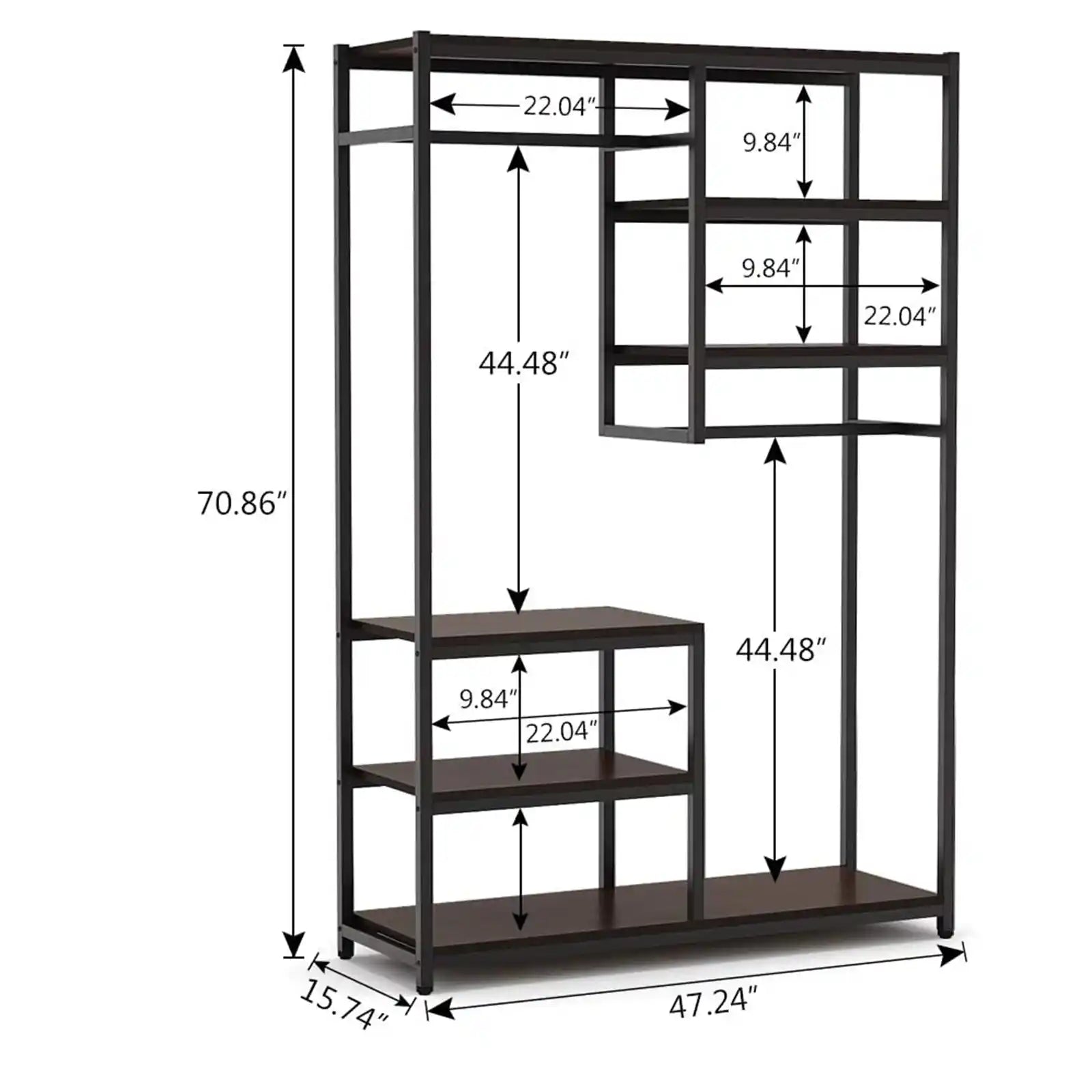 Free-standing Closet Organizer , Double Hanging Rod Clothes Garment Racks with Storage Shelvels