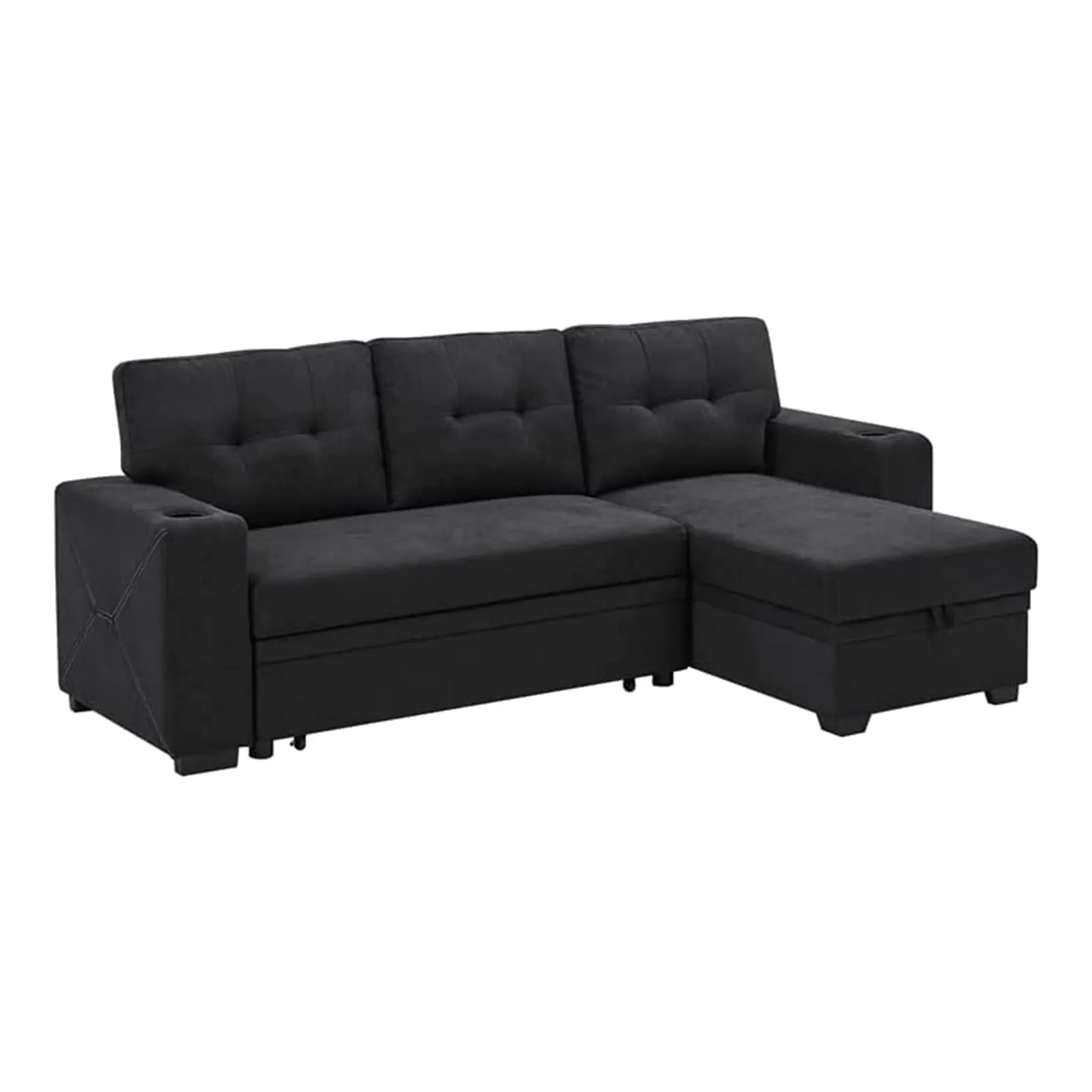 Upholstery Fabric Convertible Sectional Sleeper Sofa with Cup Holders