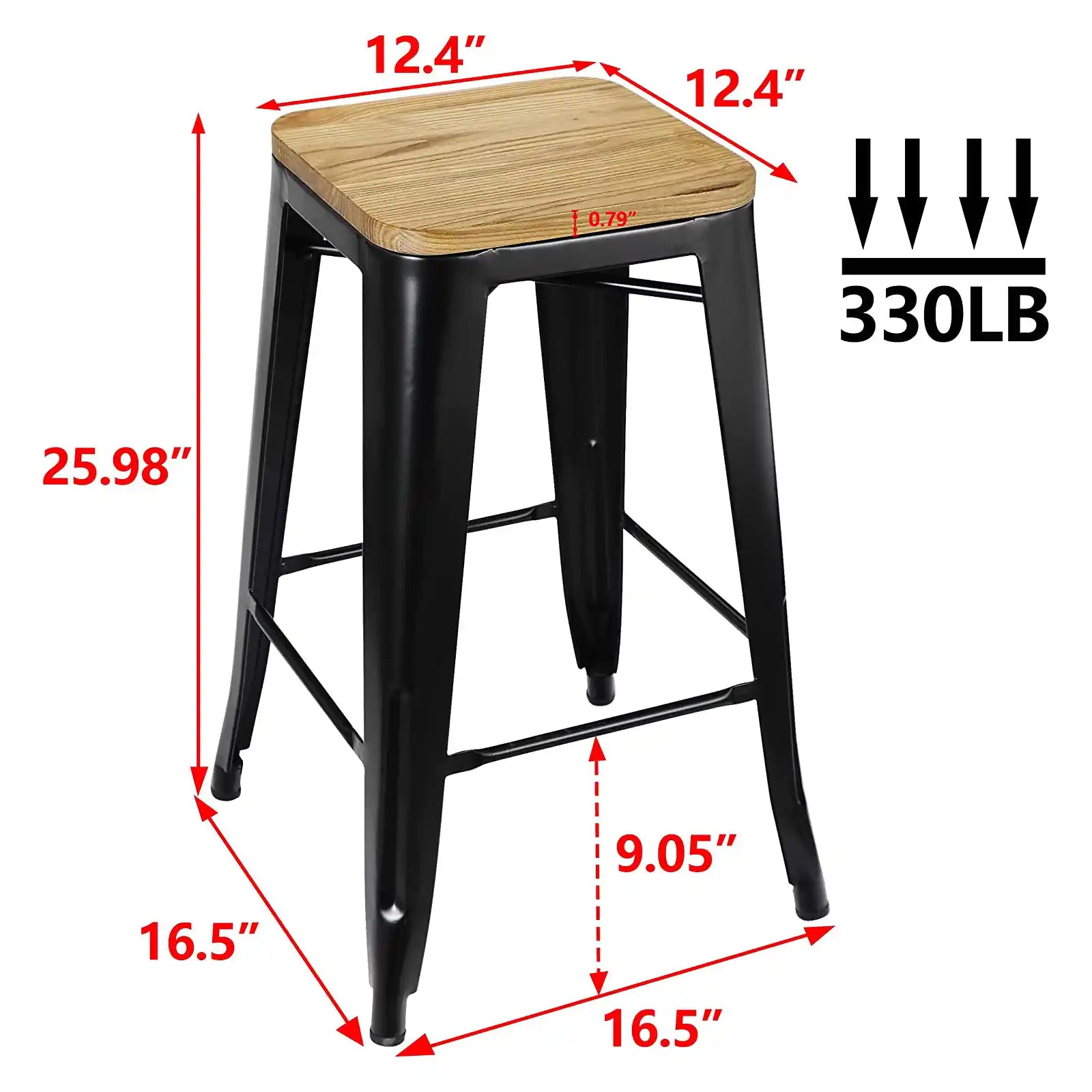 26 Inches Metal Bar Stools Set of 4, Counter Height Barstool Stackable Kitchen Stools