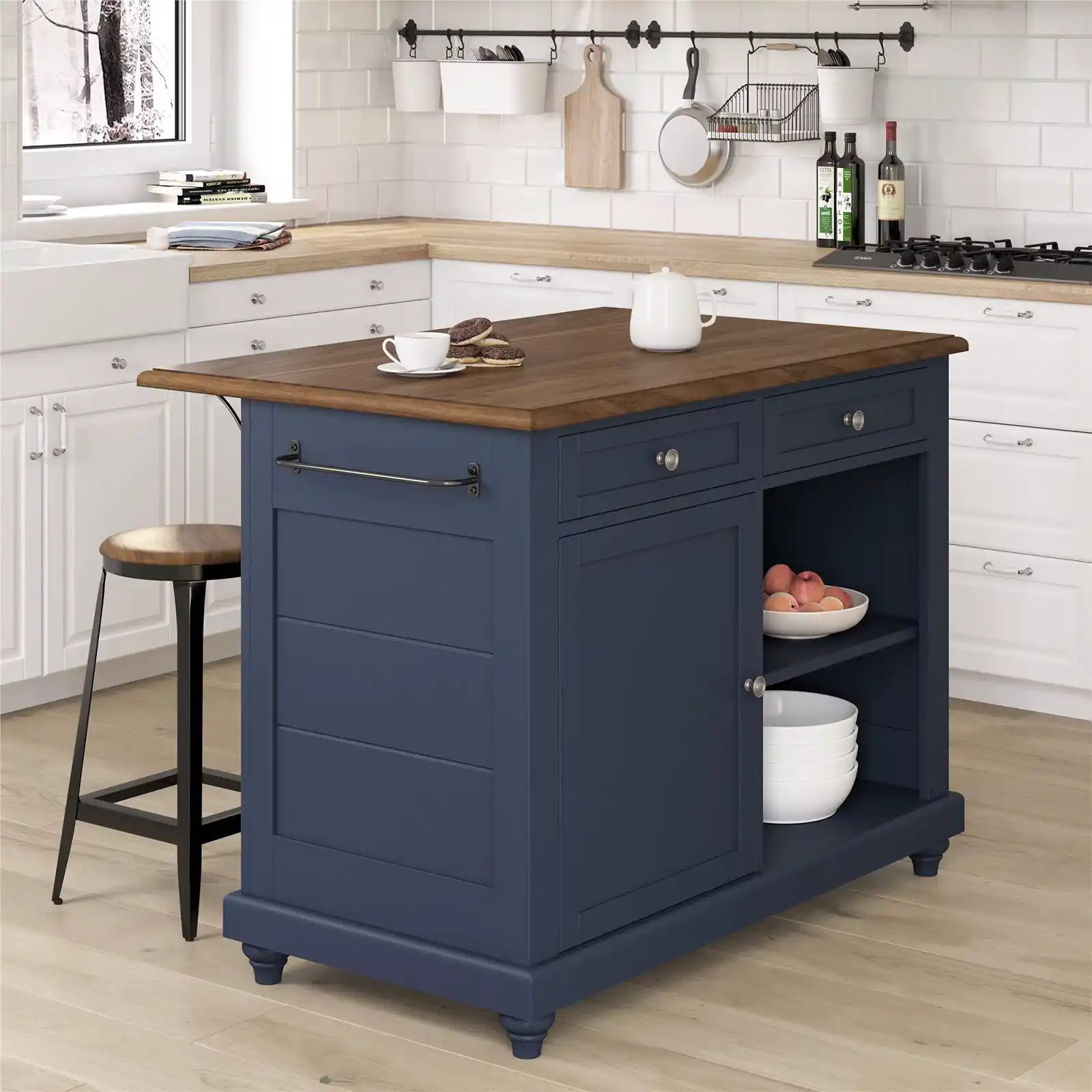 Kitchen Island with 2 Stools and Drawers