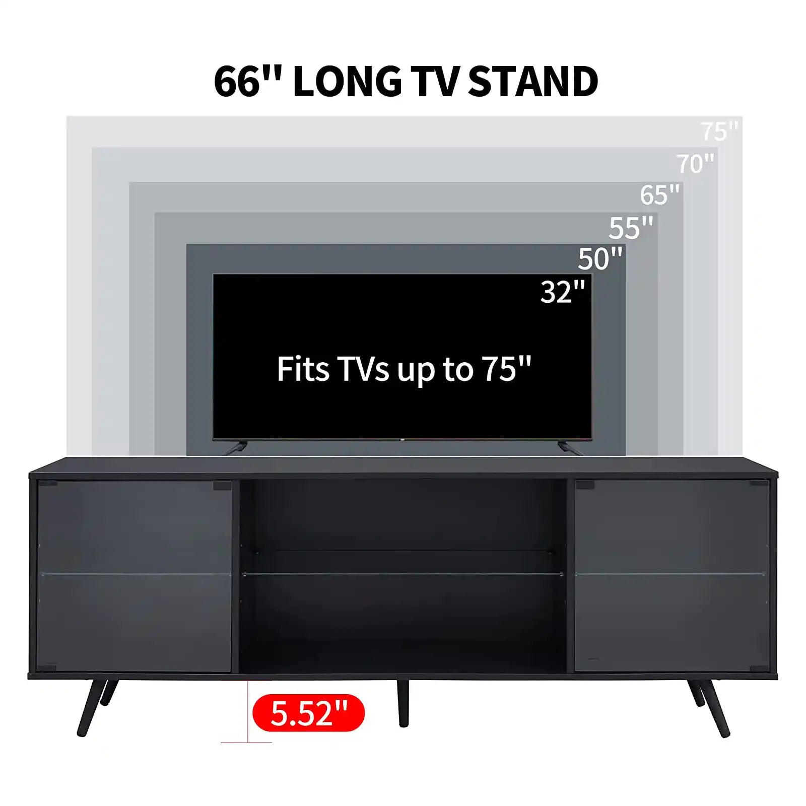 Modern TV Stand for 75 Inch TV with LED Lights, Gaming Entertainment Center Media Console Television Stands