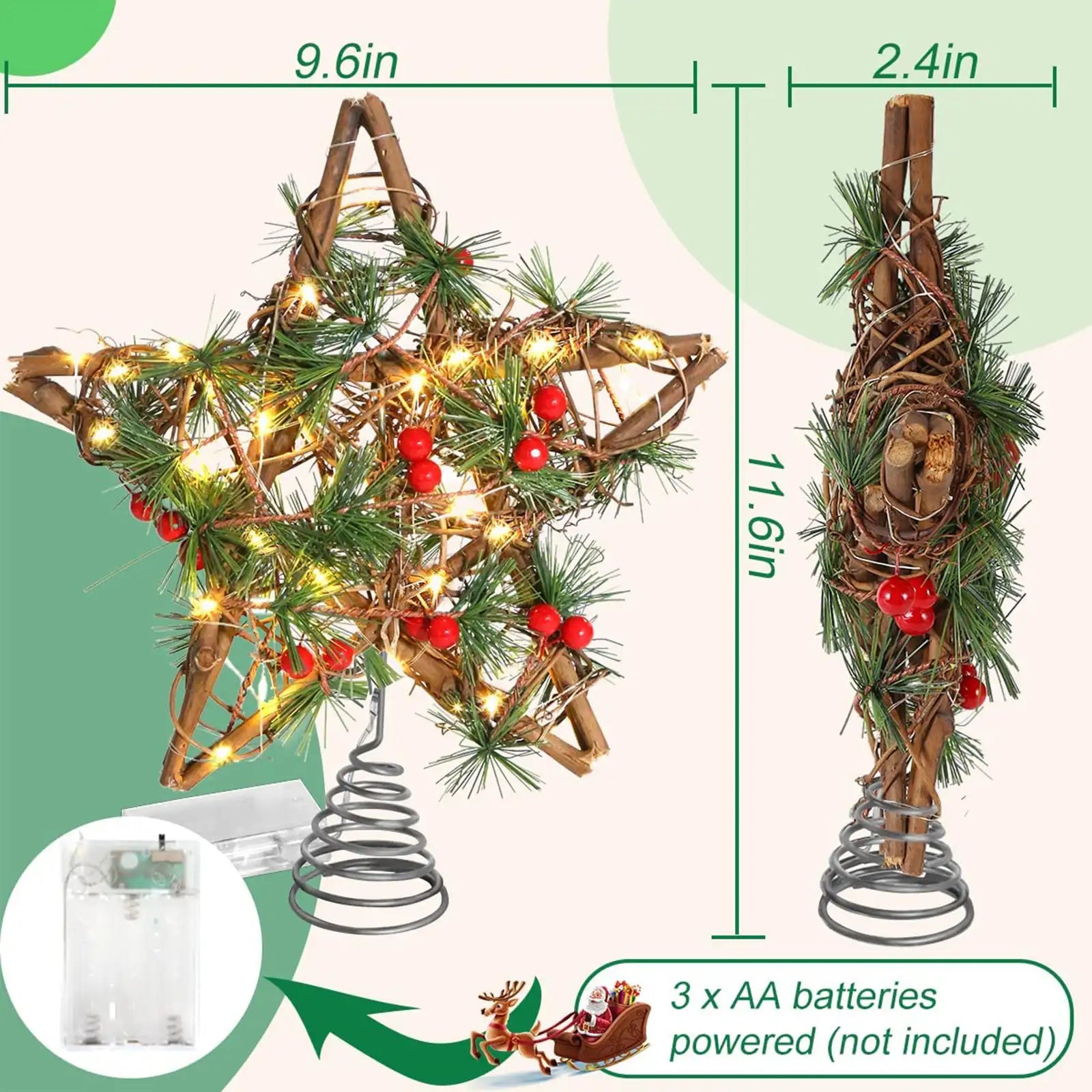 Christmas Star Tree Topper, with 30 Light Twinkle Star