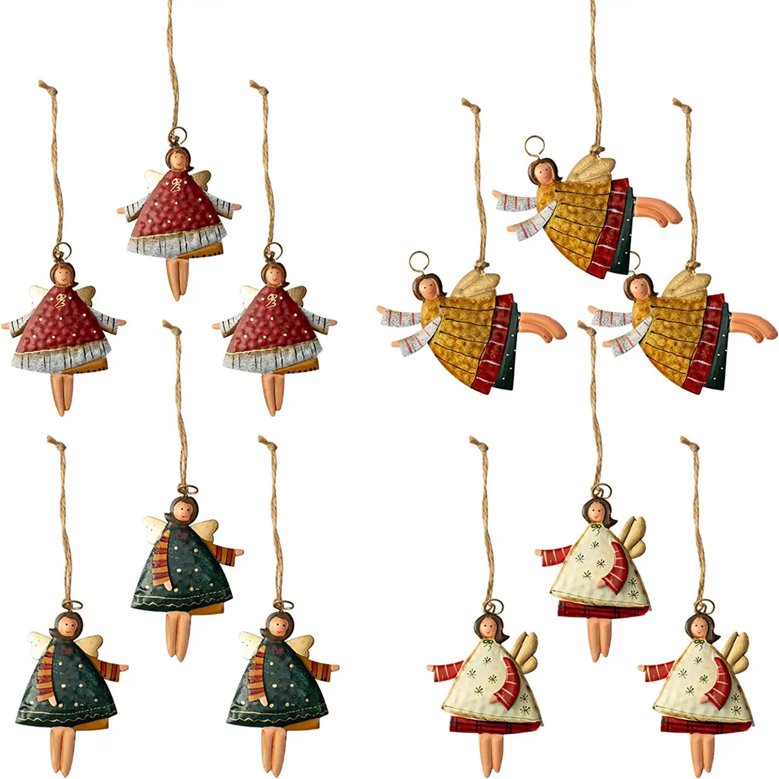 Juego de adornos navideños para árbol de Navidad, decoración de ángeles danzantes de metal, paquete de 12 