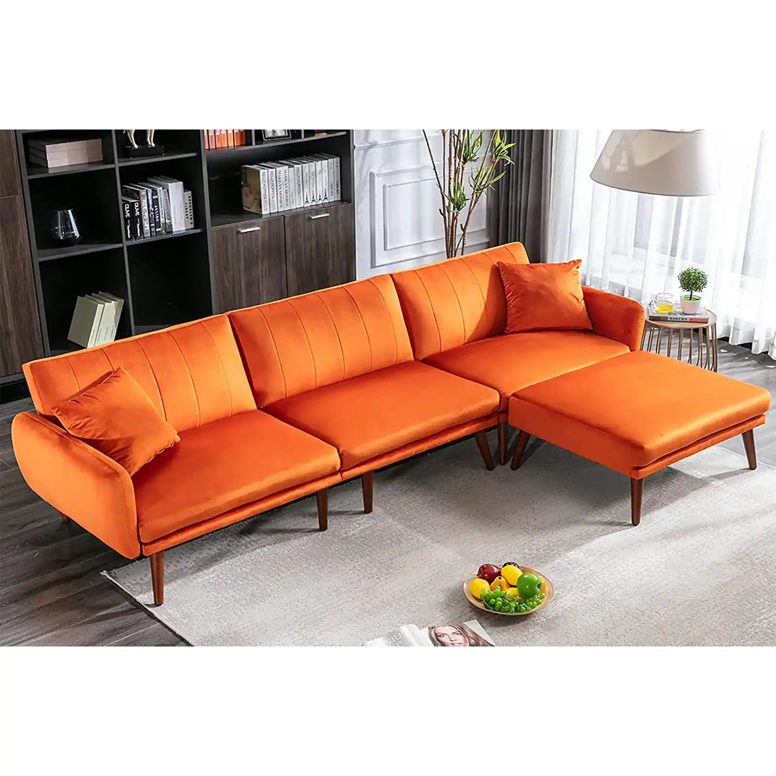Modern Oversized Velvet Fabric L-Shaped Couch with Adjustable Backrest