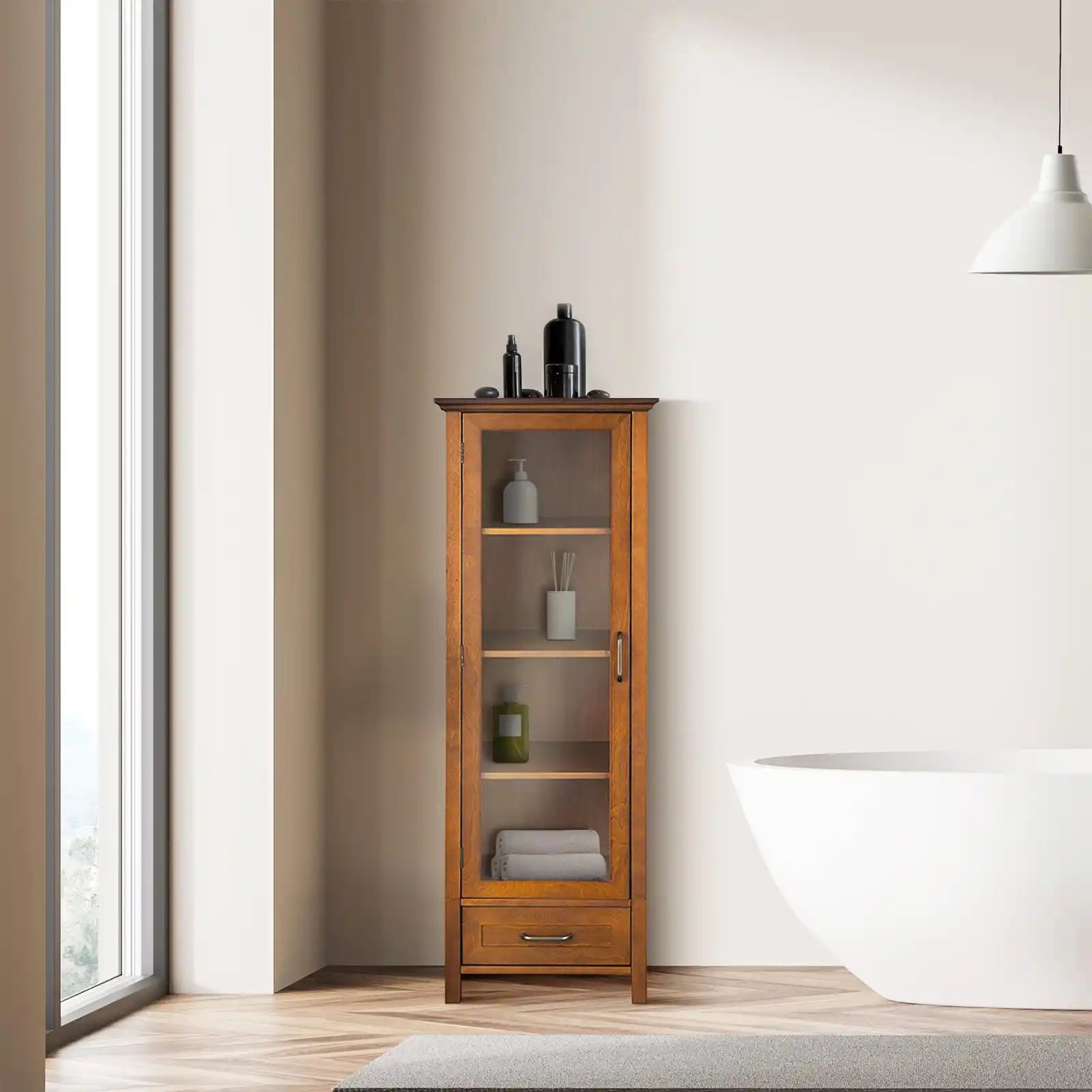 Retro Wooden Linen Tower Cabinet with Storage
