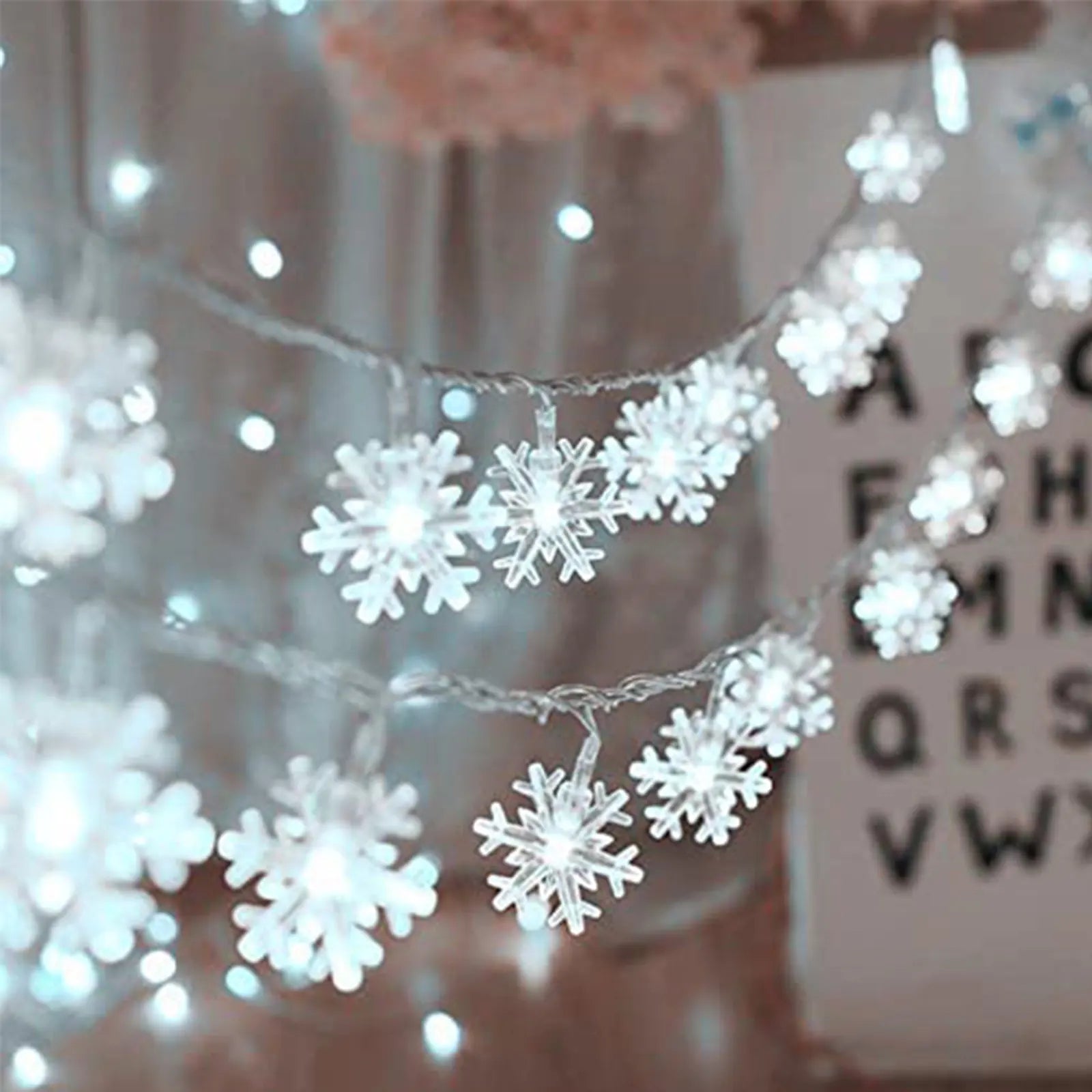 Luces navideñas, 40 luces LED de cadena de copos de nieve 