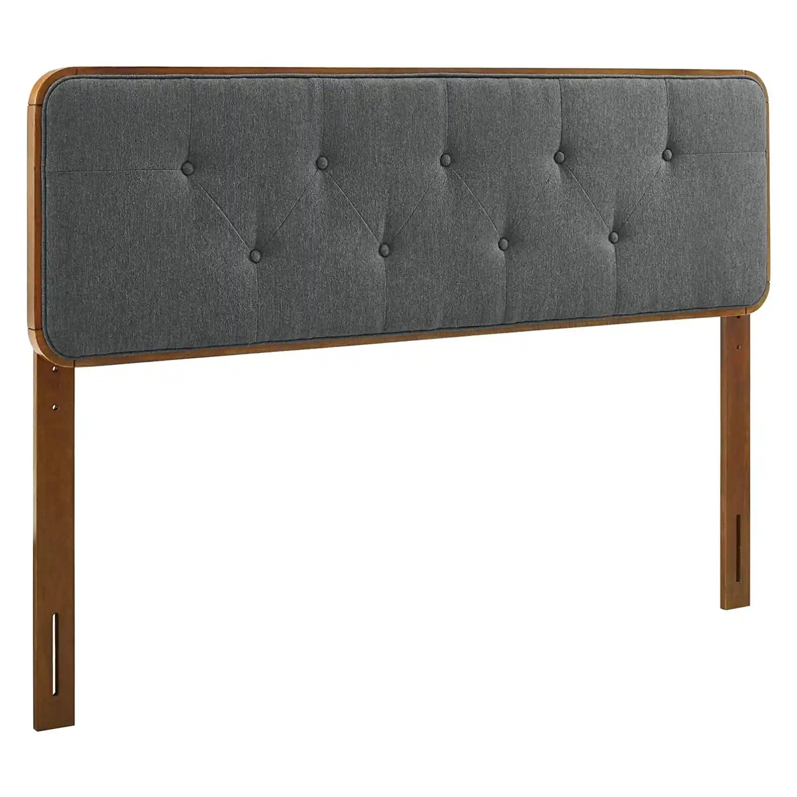 Tufted Fabric and Wood Queen Headboard in Walnut Charcoal