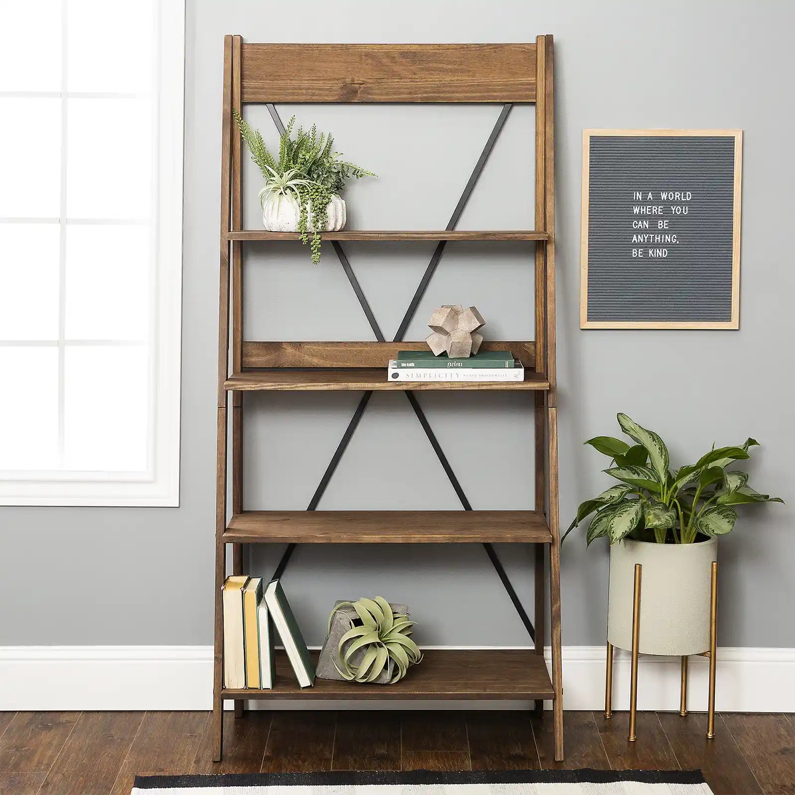 Farmhouse 4-Shelf Ladder Bookshelf